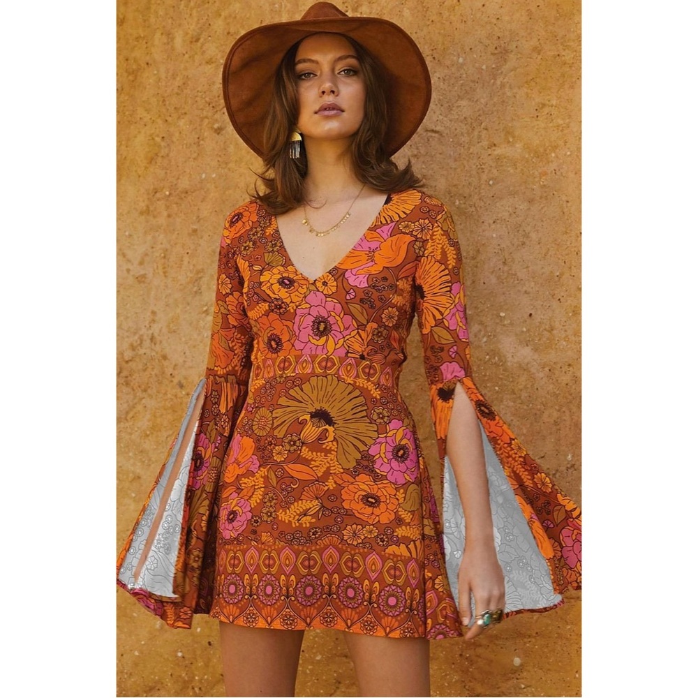 Nine Lives Bazaar Jupiter Dress in Orange Floral